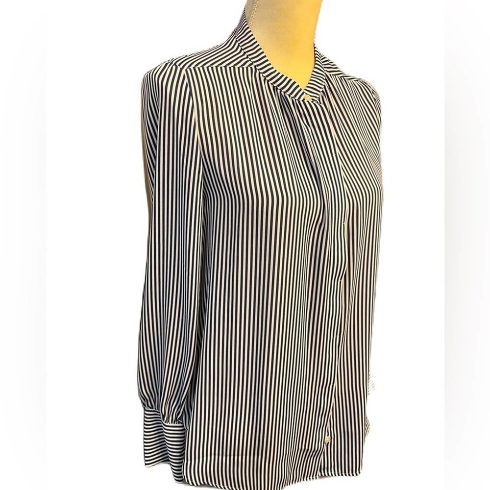 Loft Stripe Button Down Long Sleeve Blouse Navy White M